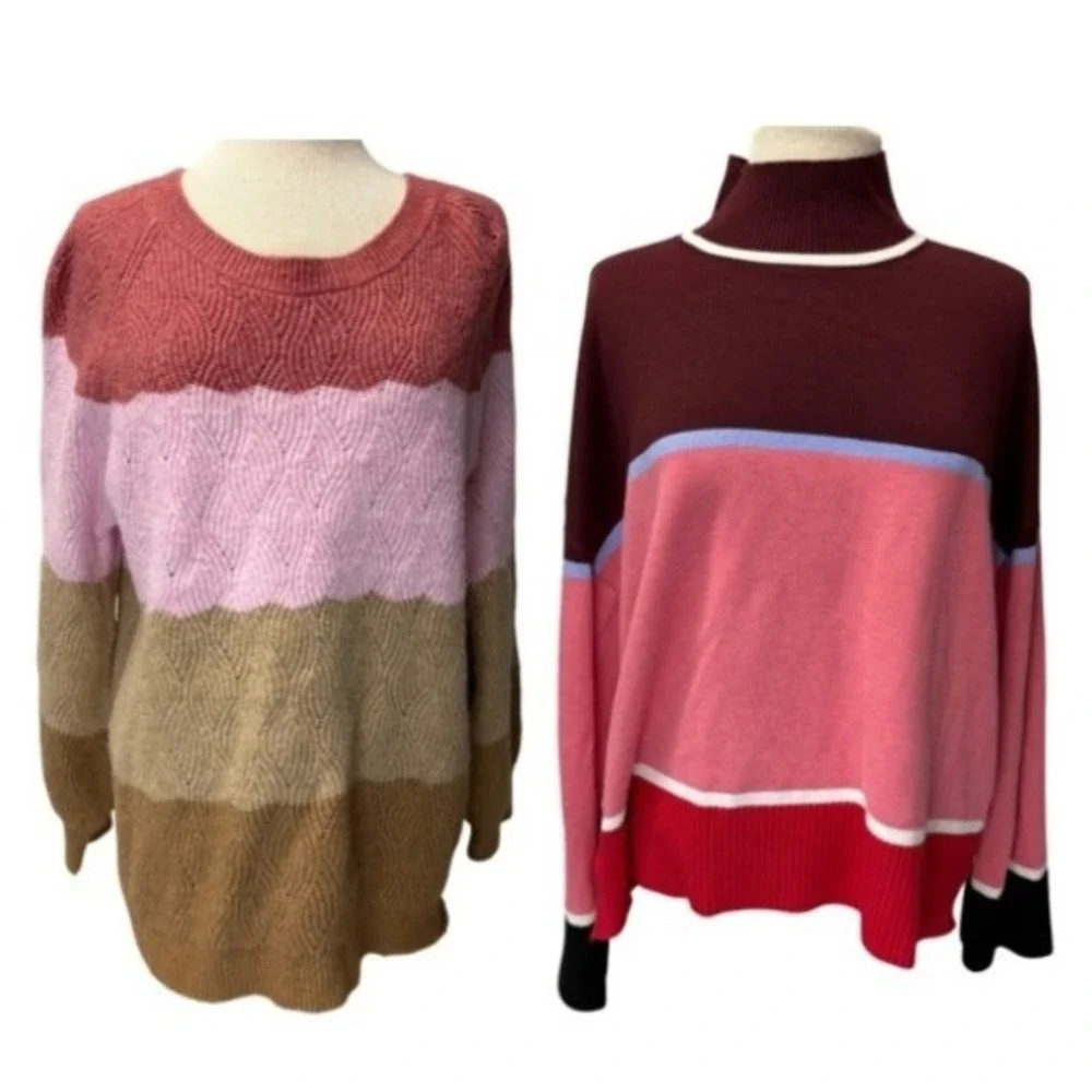 Talbots Colorblock Sweater Women's XL T by Talbots Turtleneck - Lot of 2